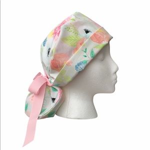 Nursing scrub cap surgical hat w/ elastic ponytail